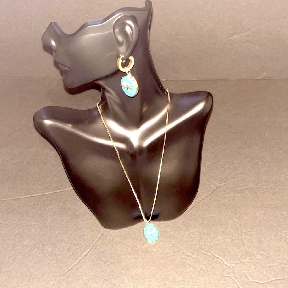 Retro Oval Titanium Bird Steel 18K Gold Plated Turquoise Set